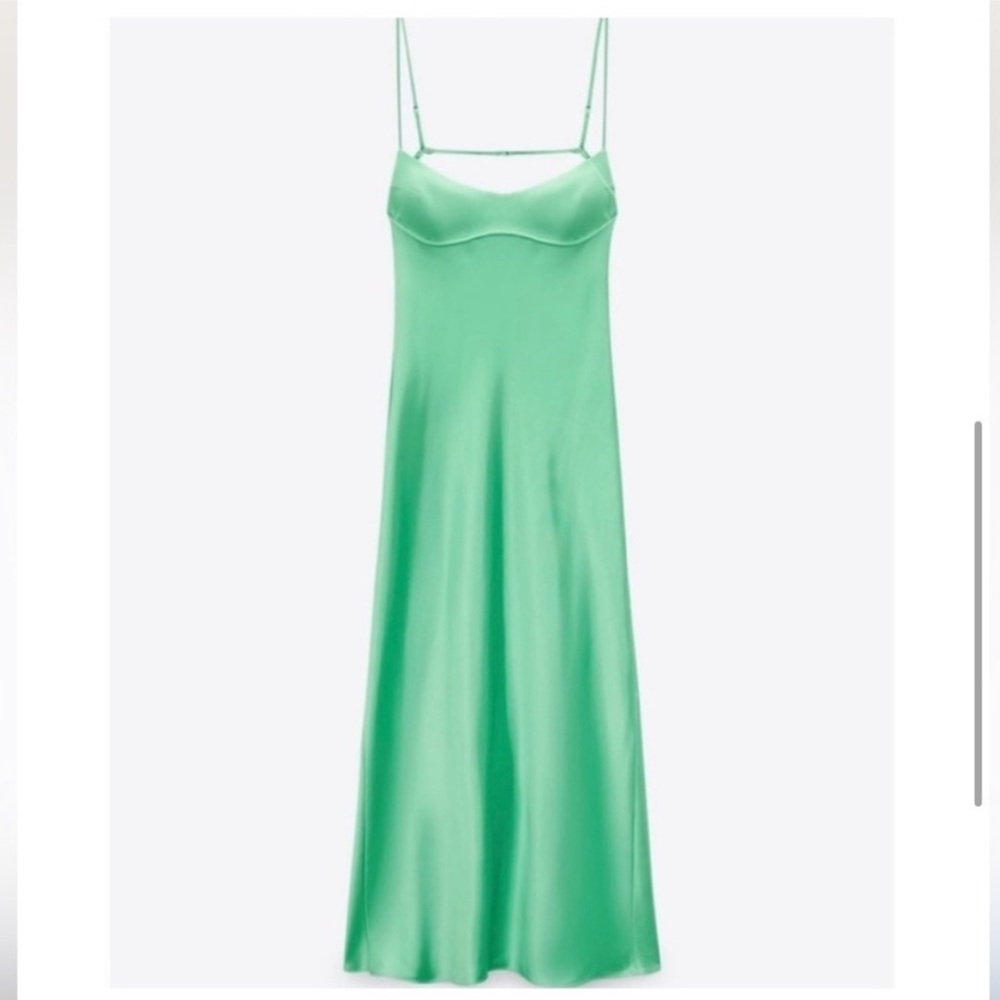 NWT Zara Satin Effect Dress Green